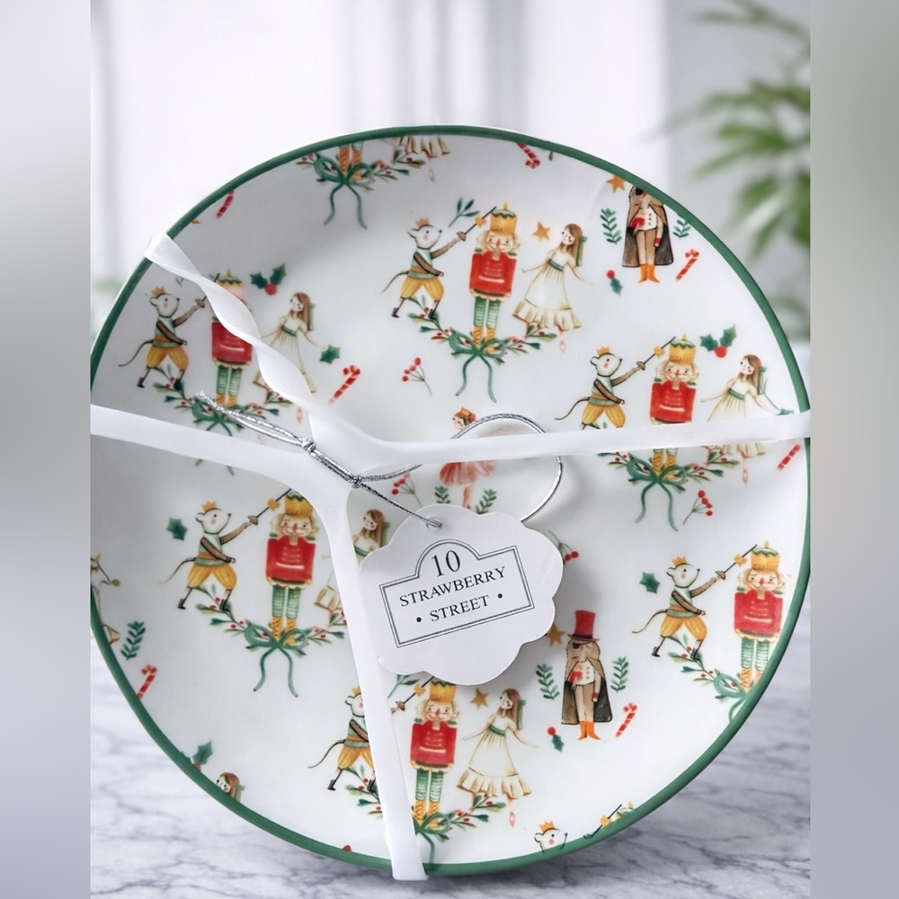 Strawberry Street Nutcracker Mouse Holiday 6.5” Appetizer Plate Set of 4 NEW